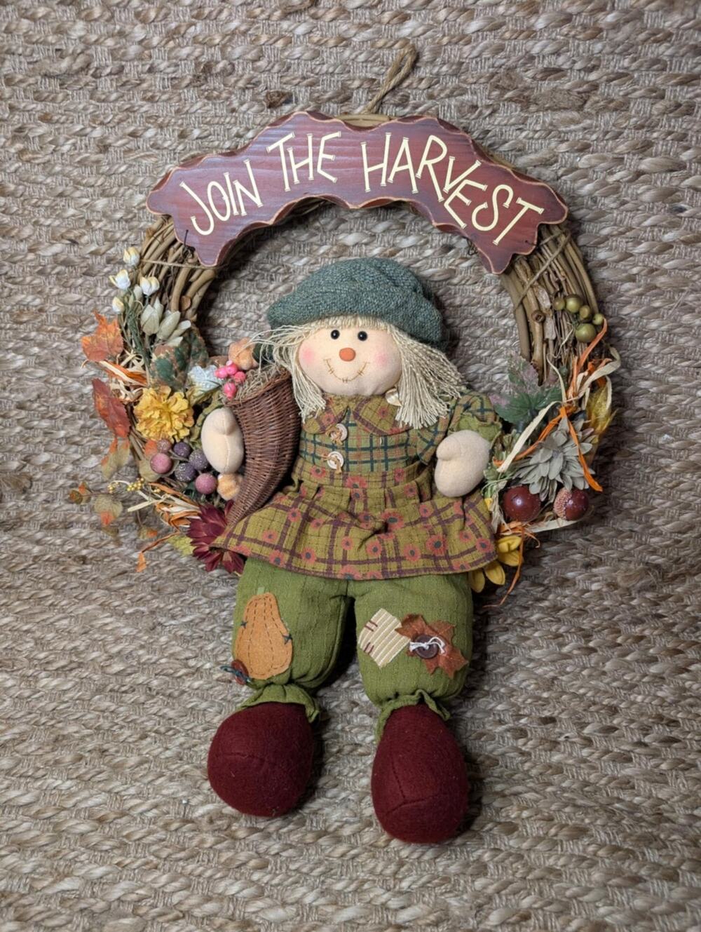 Fall Wreath Join The Harvest Thanksgiving Autumn Scarecrow Door Wall Decor